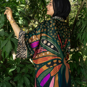 vibrant wings satin kimono