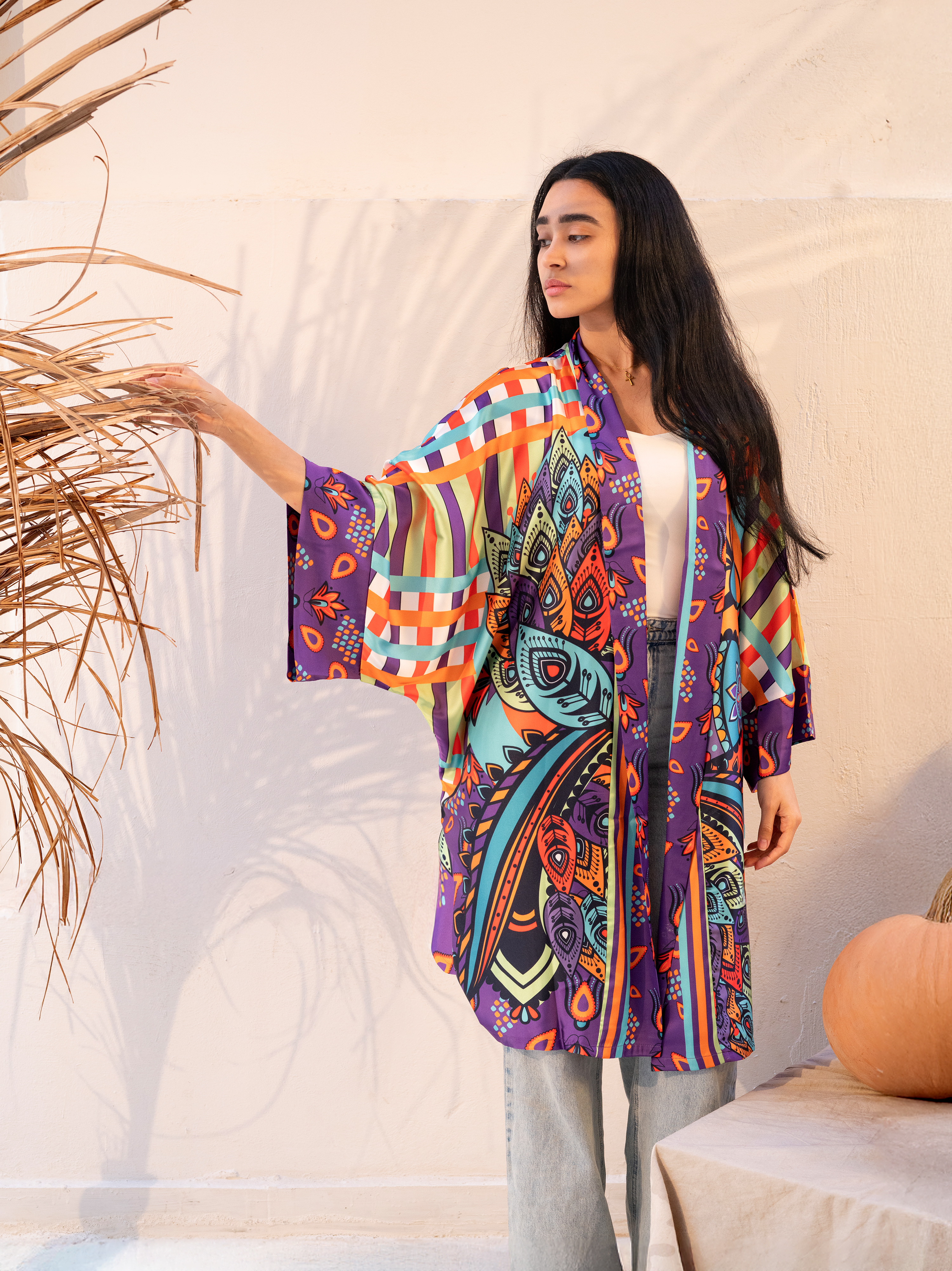 Peacock Glow Satin kimono
