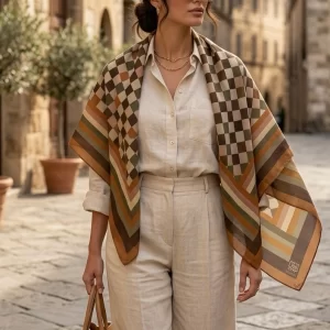 Rust & Olive – Square Voile Scarf