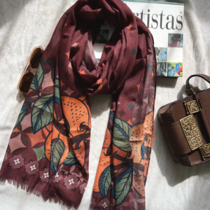 Orange- Fringed Voile Shawl
